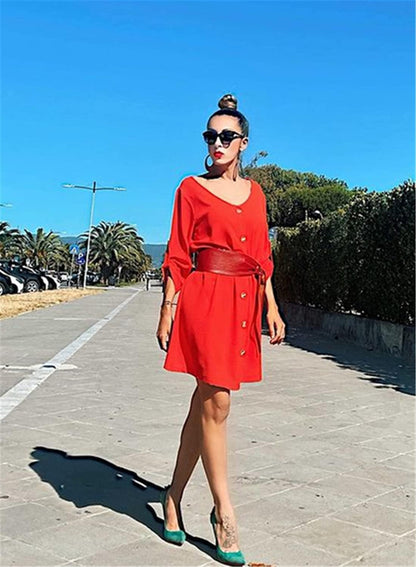 Women Summer Dresses 2024 Strappy Button V Neck Sleeveless Beach Sundress Casual Swing a Line Short Mini Dress