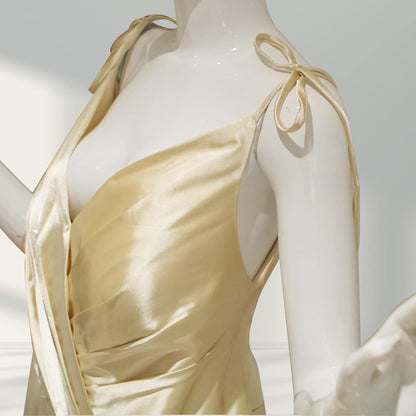 Women'S a Line Spaghetti Strap Wrap Prom Dresses Long Slit Ball Gown Formal Evening Dress with Pockets Navy Blue US8