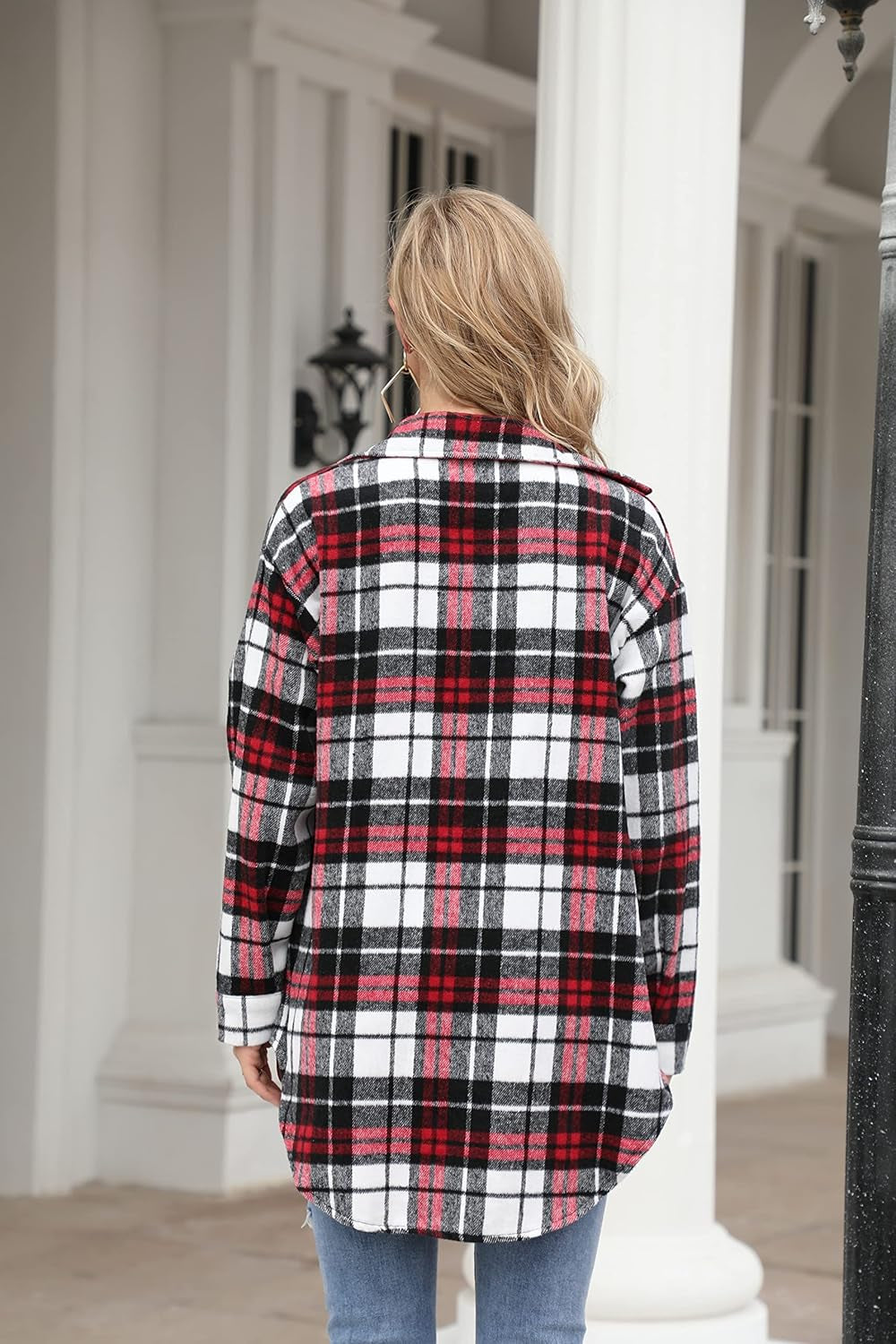 Women Plaid Shirt Button down Flannel Shacket Long Sleeve Coat Jacket Tops Trendy 2025